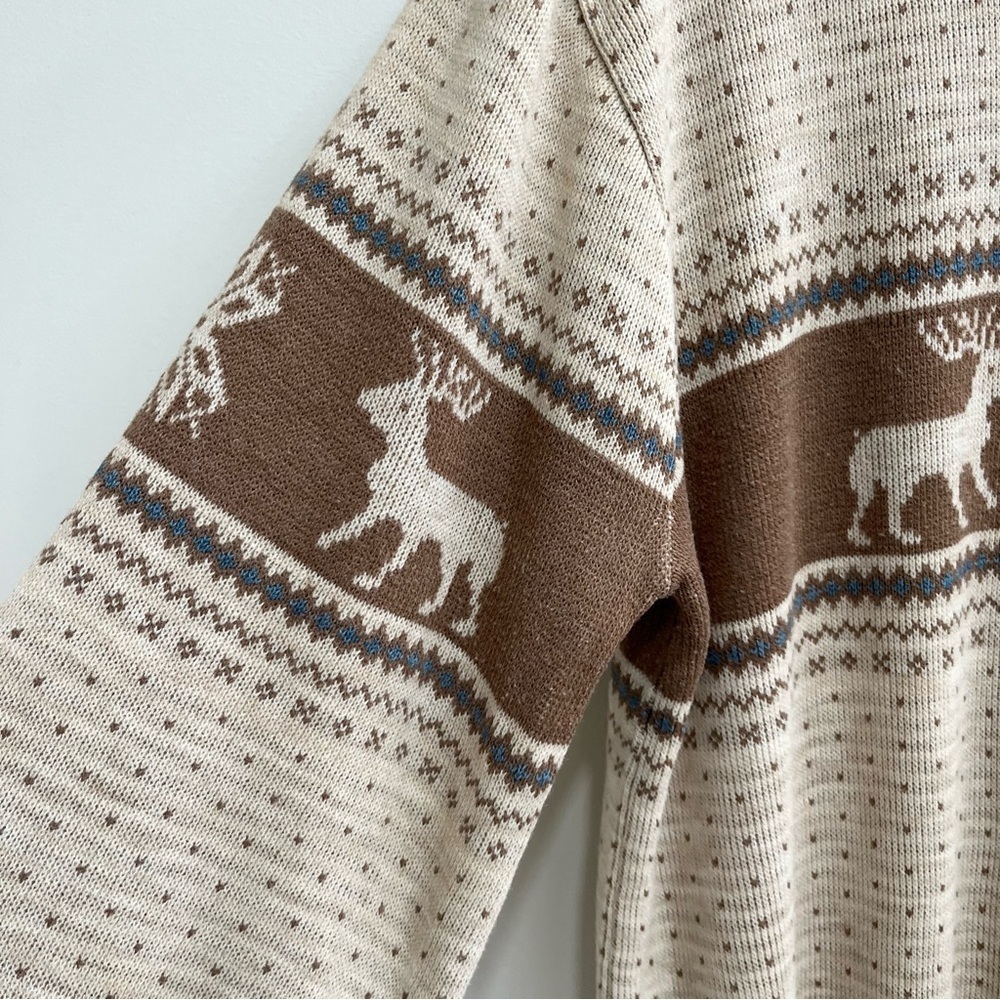 Vintage 70’s 80’s men’s crewneck Nordic fair isle sweater reindeer snowflakes L - Picture 7 of 9
